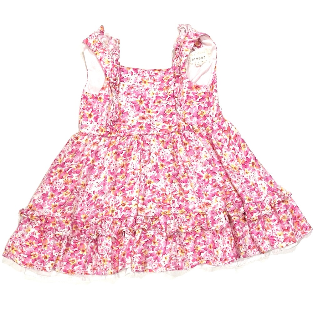 Btween Kids Girls Floral Print Ruffle Lined Linen Cotton Dress Multicolor Size 5